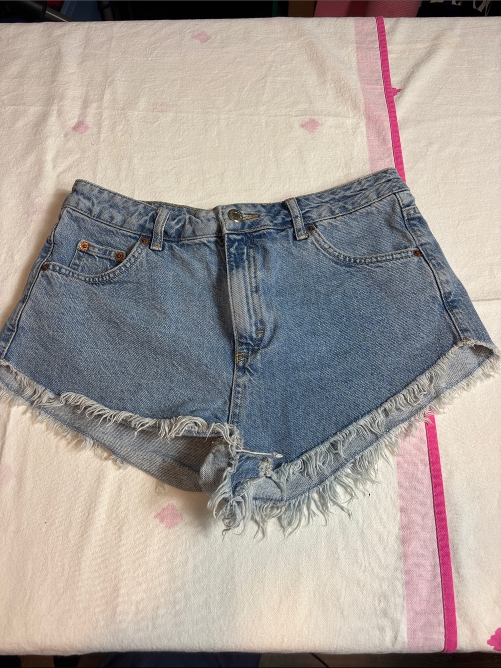 Topshop Light Blue Denim Frayed Hem Jean Shorts